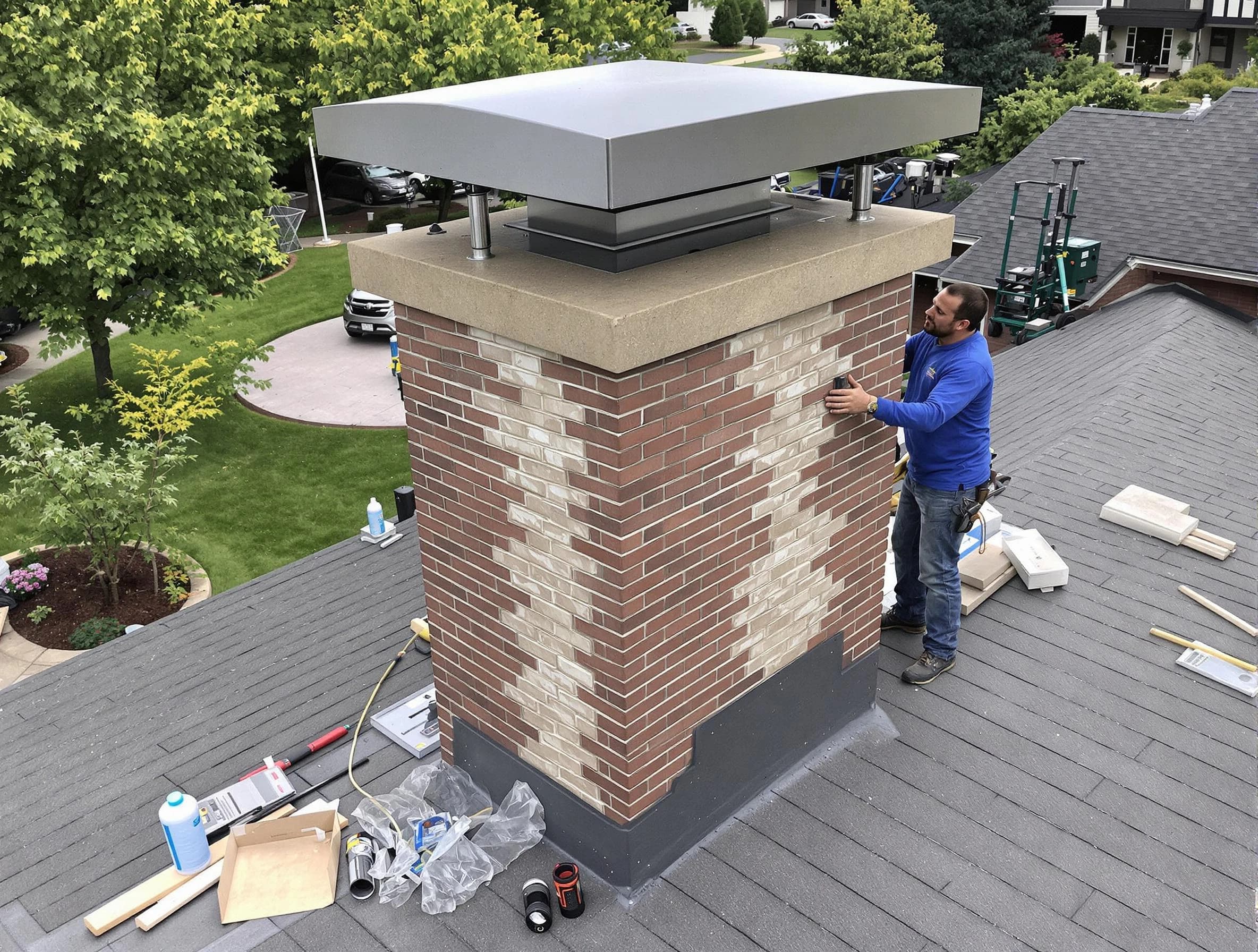 Allison Park Chimney Sweep team working on a custom chimney remodel in Allison Park, PA