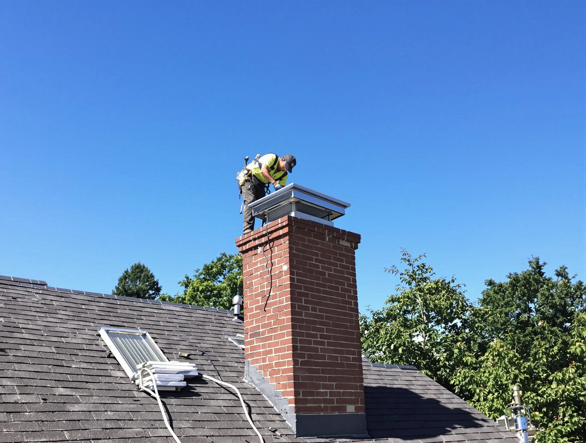 Allison Park Chimney Sweep technician measuring a chimney cap in Allison Park, PA